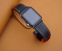 Dây đồng hồ Handmade da Epsom Hermes Đen cam Black with Orange ESM3K1BO015