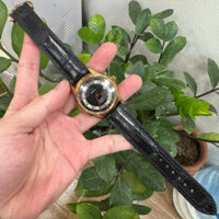 Dây Đồng Hồ Omega DeVille Hour Vision 43163412113001 Da Cá Sấu Pháp Màu Đen