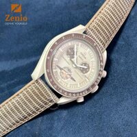 Dây đồng hồ Omega Swatch- Dây Da Kỳ Đà Màu Taupe