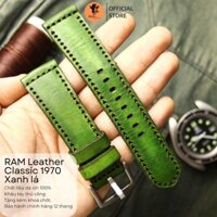 Dây đồng hồ siêu bền AW, iWatch Series 7 SE 6 5 4 3 2 1 da bò thật handmade Xanh Lá Handmade Ram Classic 1973