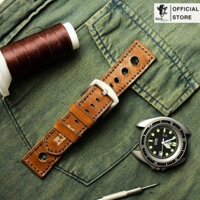 Dây đồng hồ siêu bền Casio AE 1200 WHD, 1100, 1300, Gshock/Seiko Nâu Đỏ da bò thật handmade 3 Lỗ Thoáng Khí Ram D3