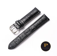 Dây đồng hồ vân da bò tặng kèm 2 chốt và dụng cụ tháo chốt cao cấp size 18mm 19mm 20mm 21mm cực mềm LX01 - Đen - 20MM