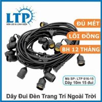 Dây Đui Đèn pingpong bóng tròn 10m 15 đui dùng trang trí ngoài trời quán cafe - Màu đen