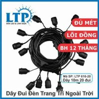 Dây Đui Đèn pingpong bóng tròn 10m 20 đui dùng trang trí ngoài trời quán cafe - Màu đen