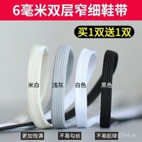 Dây giày Anta tương thích cho nam, nữ và trẻ em, chiều rộng hẹp 6mm, dây giày chạy màu đen trắng nhạt