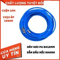 Dây hơi PU 8x12mm - dài 10m - sẵn đầu nối nhanh