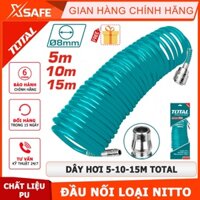 Dây hơi xoắn khí nén 15m-10m-5m TOTAL chất liệu PU, đầu nối loại nitto, đường kính trong 5mm, đường kính ngoài 8mm