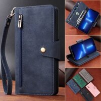 Dây Kéo Ví Da Cho Xiaomi Redmi Note 13 Pro Plus 4G 5G Thẻ Đựng Tiền Lật Dây Giá Đỡ Vỏ