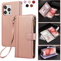 Dây Kéo Ví Dành Cho OPPO A94 A96 A76 A16 A54S A54 A53 A33 A52 A72 A92 Reno 7 Pro 7Z 5F 6Z 5Z Nữ Da Túi Xách Flip Case Chân Đế Khe Cắm Thẻ Giá Đỡ Dây Đeo Cổ Tay Bao