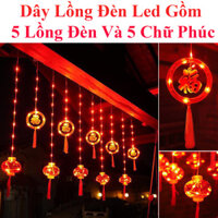 Dây Lồng Đèn Led Chữ Phúc Trang Trí Tết Gồm 5 Lồng Đèn Và 5 Chữ Phúc Dài 4M