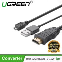 Dây MHL Micro USB (5 chân) sang HDMI cho android lên TV máy chiếu dài 3M UGREEN MH101 20138 (Đen) - Hãng phân phối chính thức. LazadaMall