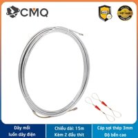 Dây mồi luồn kéo dây điện sợi cáp thép 3mm siêu bền chiều dài 15m - Tặng 02 đầu thít buộc dây điện