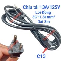 Dây nguồn AC dài 3m lõi Đồng 1.31mm2,phích 3 chân Mỹ 13A 125V, phích IEC320 C13