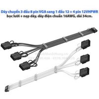 Dây nguồn cho VGA RTX 4090 / 4080 / 4070, dây chuyển 3 đầu 8 pin VGA sang 1 đầu 12 + 4 pin 12VHPWR, chuẩn 16AWG.