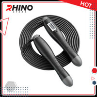 Dây nhảy thể thao lõi thép cao cấp Rhino J101 tự động đếm số, tích hợp đo calo, quãng đường - Dùng cho Muay  Boxing  Kickboxing - Hàng chính hãng - Đen - Dây thép 2.8m