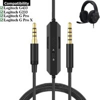 Dây nối dài cáp thay thế bện OFC cho tai nghe chơi game Logitech G433 G233 G Pro X có Mic Tắt tiếng Điều khiển âm lượng