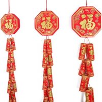 Dây Pháo Đỏ Trang Trí Tết Chất Liệu Giấy Và Coton Dây Có Chiều Dài 1M X 20Cm X 3Cm 18 Viên