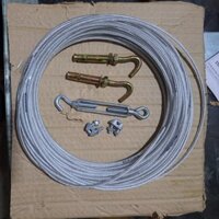 Dây phơi quần áo loại Tốt ( bộ cáp bọc phi 5 + 2 ốc + 2 nở sắt + 1 tăng đơ 8)