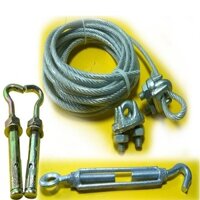 Dây phơi quần áo Phi 5mm chiều dài từ 2m -- 17m,  2 khóa cáp,  1 tăng đơ,  2 nở móc - 4M