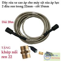 Dây rửa xe dùng cho máy xịt rửa áp lực – Ren trong 22mm Loại 20m – Tặng khớp nối dây
