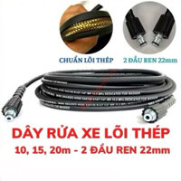 Dây rửa xe lõi thép 10M,15M,20M cho máy bơm xịt rửa áp lực cao ( 2đầu ren 22)