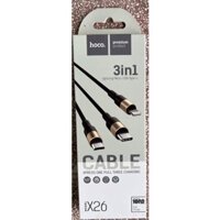 Dây Sạc 3 đầu cáp sạc ip/micro/Type-C Hoco X26
