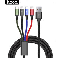 Dây sạc 4 đầu chính hãng Hoco - Cáp 3 đầu bọc dù cao cấp dùng cho ios samsung xiaomi ...