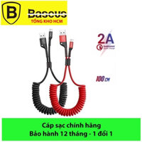 Dây sạc lò xo ai-phôn, Cáp sạc Lai-nin dây xoắn đàn hồi Ba-se-us Fish Eye Spring Data dùng cho ai-phôn(2A Max, dài 1m)