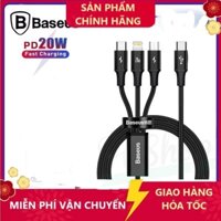dây sạc nhanh 20w 3 đầu sạc baseus - cáp sạc 3 in 1 bọc dù chống đứt cho ip samsung oppo,...vv- HSHOP