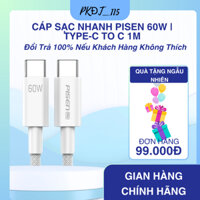 Dây sạc nhanh Pisen 60W | Cáp sạc nhanh 3A 1m | Type C to C, C to L | Chính hãng | Tương thích mọi thiết bị