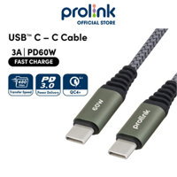 Dây sạc type C to C PROLiNK GCC6001 dài 1M, sạc siêu nhanh 60W, dành cho Samsung, Xiaomi, iPad Pro - Hàng chính hãng - xám