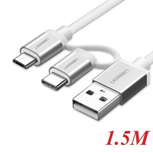 Dây sạc và truyền dữ liệu đa năng 2 trong 1 USB2.0 sang (Micro USB + đầu chuyển USB Type C) dài 1.5M UGREEN US177 20873