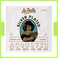 Dây sắt đàn Guitar Acoustic Labella 700ML Silver Plated, Medium Light, 11-52, chính hãng USA (Mỹ)