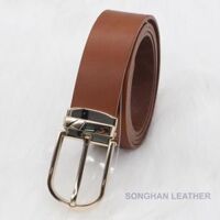 Dây Thắt Lưng Da Bò Nguyên Tấm, DâyNịt Nam Da Bò Khóa Kim Cao Cấp Songhan Leather MB02, Bảo Hành 12 Tháng - vàng bòtròn vàng