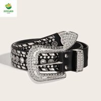 Dây thắt lưng đinh tán AEROT, Khóa kim loại Thắt lưng kim cương giả Y2k phong cách Hàn Quốc, Dây thắt lưng da Punk rộng dành cho nữ