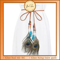 Dây Thắt Lưng Mặc Váy Đính Lông Công Băng Đô Cài Tóc Phong Cách Du Mục Cổ Điển