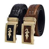 Dây thắt lưng nam da bò dập vân cá sấu DHM-345 | Khoá tỳ in mặt nổi cá sấu vàng | Bảo hành 12 tháng