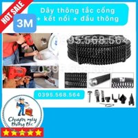 Dây thông tắc cống dài 3M + Bộ đầu thông + Bộ kết nối máy khoan