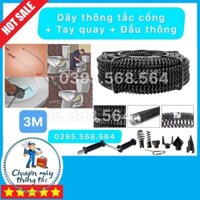 Dây thông tắc cống dài 3M + Bộ đầu thông + Tay quay