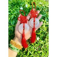 Dây treo đồng điếu đá canxit trắng tự nhiên tua rua, dây treo xe ô tô xe hơi, trang trí trong nhà