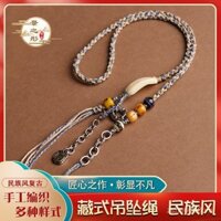 Dây treo mặt dây chuyền thủ công phong cách Tây Tạng Zakiram, dây treo dệt tay, vẽ tay Thangka, sợi bông xoắn tay, phong cách dân tộc retro