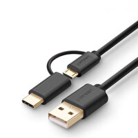 Dây USB đa năng 2 trong 1 đầu ra Micro-USB và USB Type C dài 1M UGREEN US142 30174 - màu đen - Hàng Chính Hãng