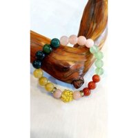 [DÂY] VÒNG TAY ĐÁ NGŨ SẮC MIX CHARM HOA MAI - TTVTDNS