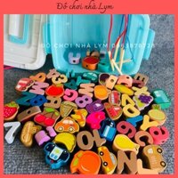 Dây xâu chuỗi hạt, đồ chơi gỗ 64 chi tiết kèm hộp đựng