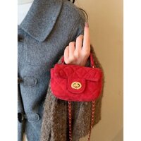 Dây Xích Hình Thoi Túi Màu Đỏ Nữ 2024 Phong Cách Mới Hợp Thời Trang Di Động Túi Vuông Nhỏ Phong Cách Chanel Đeo Vai Túi
