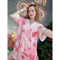 DB035 - Sét Bộ Pijama Lụa Cao Cấp Cánh Dơi Áo Cộc Quần Đùi, có nhiều họa tiết hình kiểu Hàn Quốc thời trang