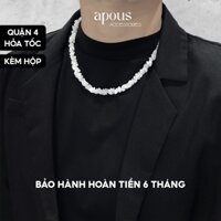 DC074 - Dây chuyền Choker Chuỗi Đá Tourmaline Trắng - Lõi Thép Titan - Phụ kiện trang sức Unisex Apous