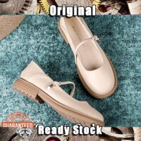 Dc2 Da Thật Chính Hãng 3cm Giày Ngón Tròn Nữ Giày Đế Bằng Giày Retro Nữ Thời Trang Đơn Giản Gothic Nữ