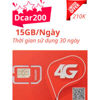 Dcar200 450GB/Tháng(15GB/Ngày) Free Youtube - Sim 4G Viettel - TELEBOX