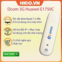 Dcom 3G Huawei E1750C Bản App Tốc Độ 7.2Mb, Hỗ Trợ Đổi Ip Mạng + Mac Máy, Hỗ Trợ Nghe Gọi Nhắn Tin Trên Máy Tính